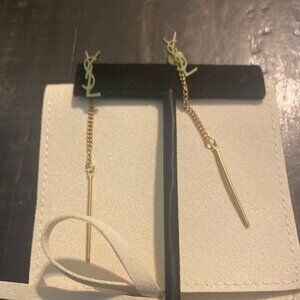 Chic YSL Petite Gold Logo Long Chain Back Earrings